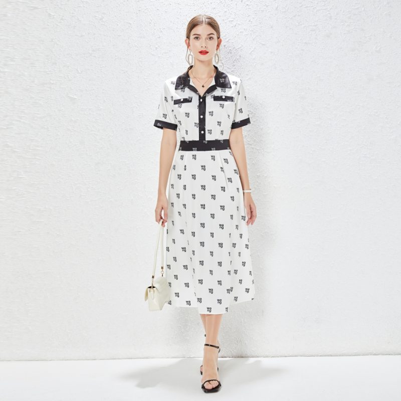 High-End Letter Printed Shirt Dress