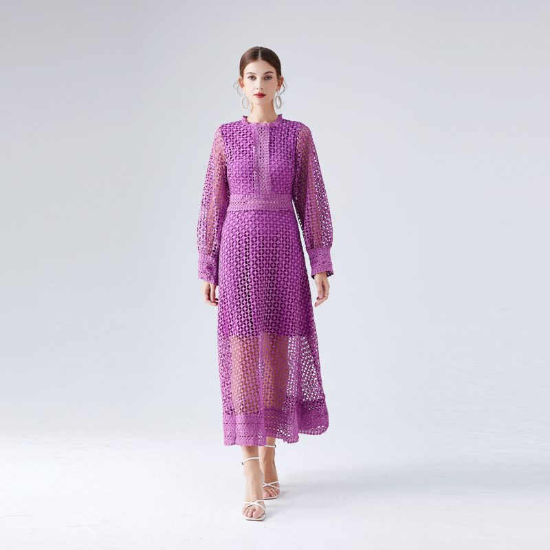 Lace Hollow Lantern Sleeve Dress