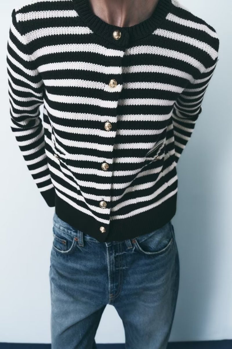 Striped Long Sleeve Knit Coat - Women's Fall Fashion