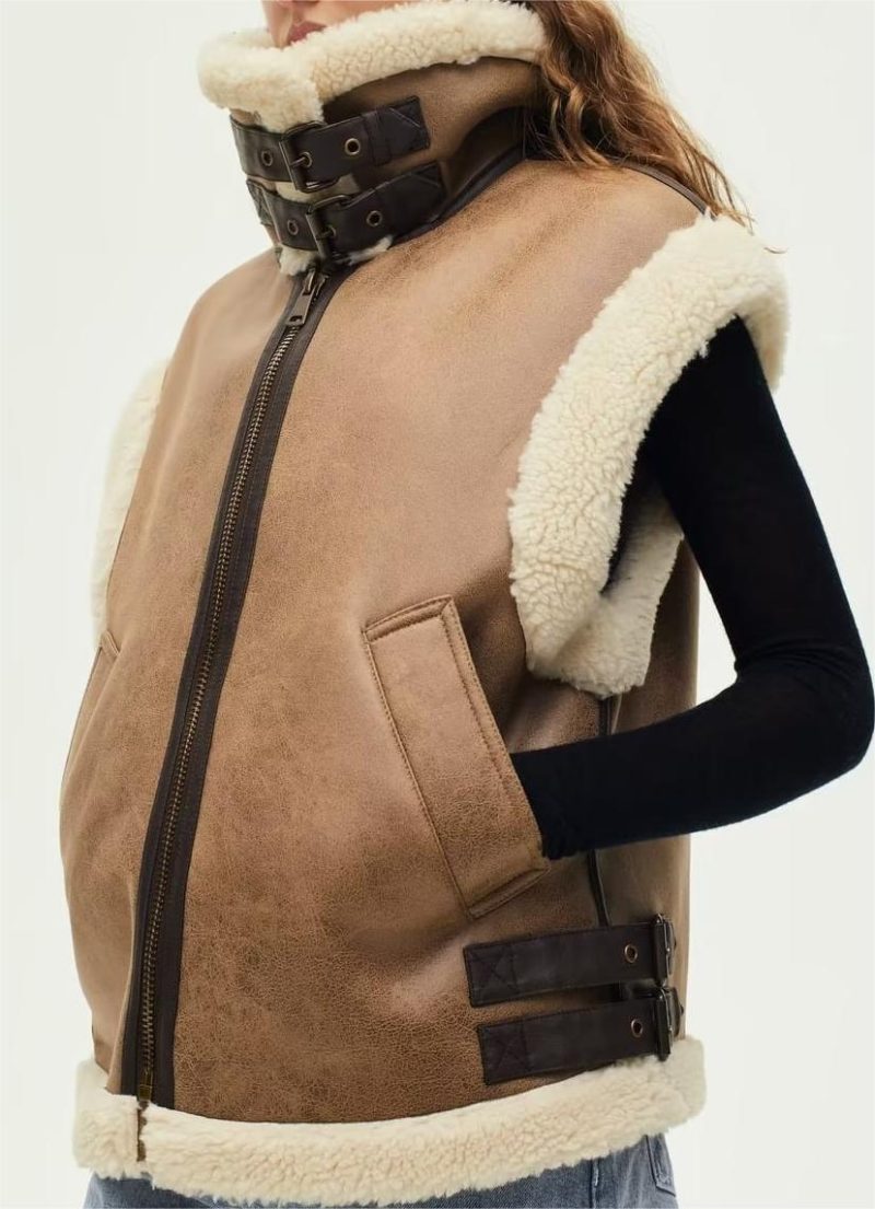 Brown Fur One-Collared Vest - Winter Chic