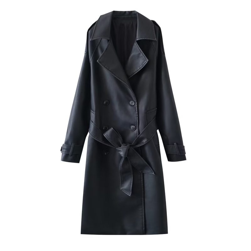 French Collared Slim Leather Coat: Autumn Elegance