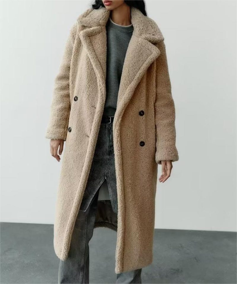 Faux Fur Particles Wool Long Coat Teddy Bear Style