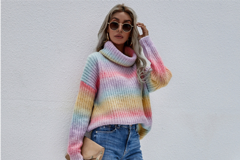 Striped Turtleneck Knit Sweater