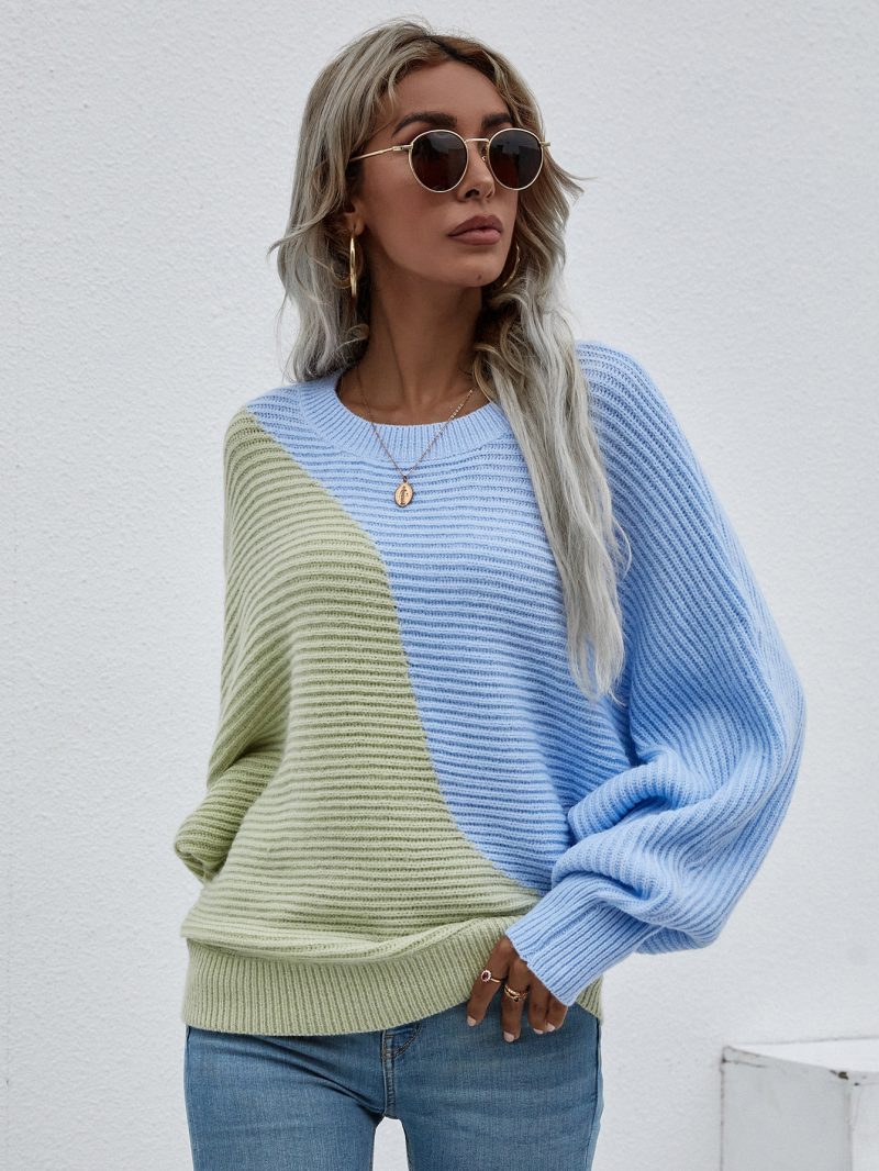 Color-Block Batwing Sleeve Sweater