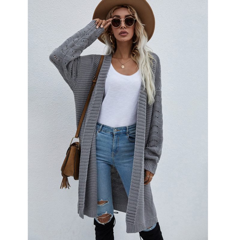 Autumn Long Solid Color Knitted Cardigan | Women's Sweater