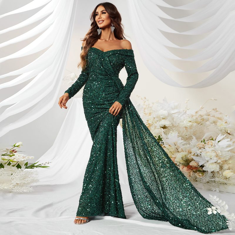 Premium Sequined Off-Shoulder Ball Gown