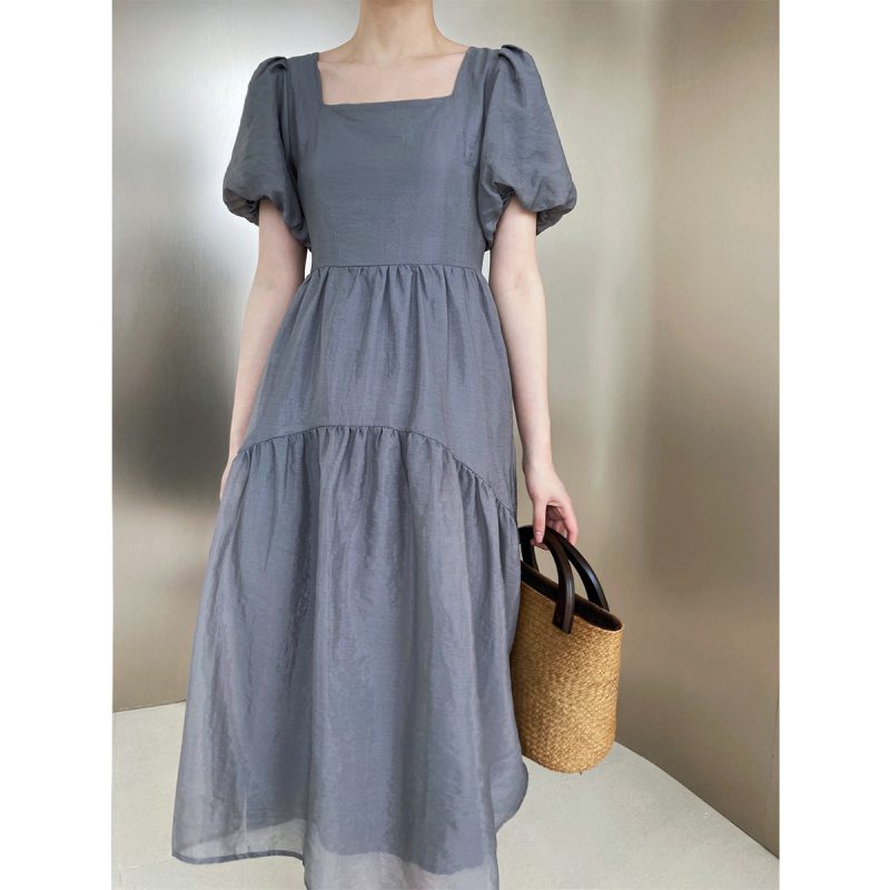 Square Collar Puff Sleeve Dress