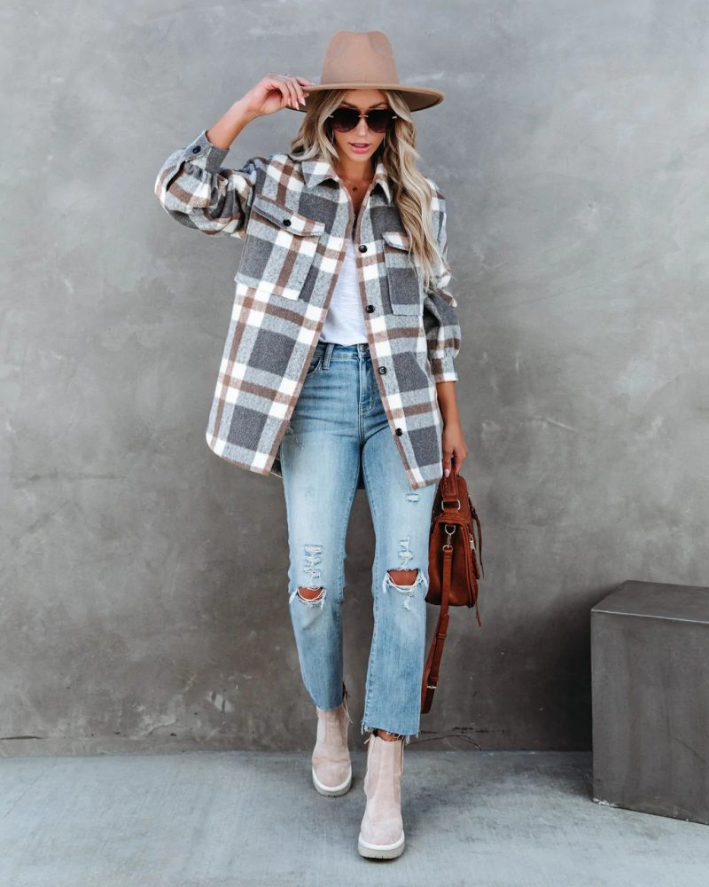 Plaid Brushed Collared Jacket