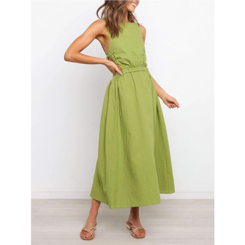 Backless Solid Color Sexy Linen Dress