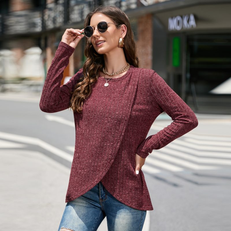 Winter Crew Neck Split Sweater | Women's Fashion Top