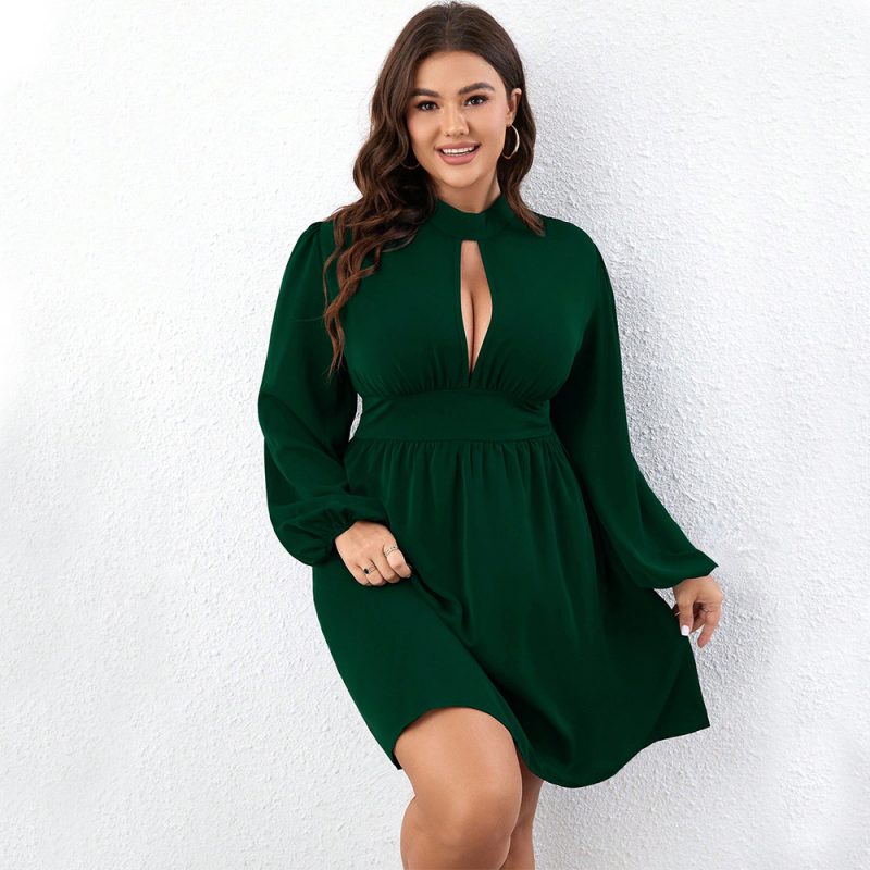 Plus Size Elegant French Solid Cutout Dress