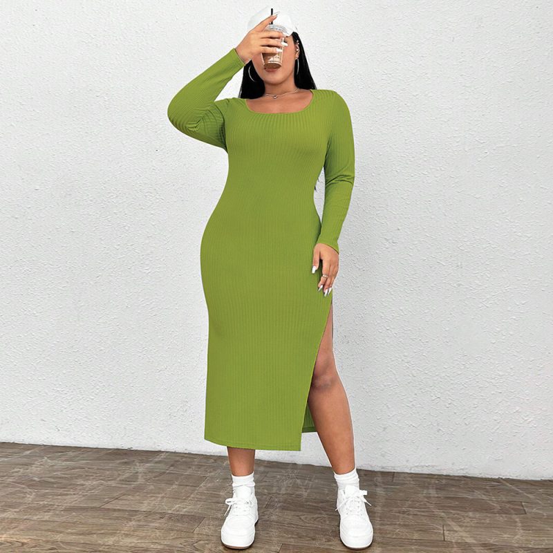 Plus Size Knit Dress with Split