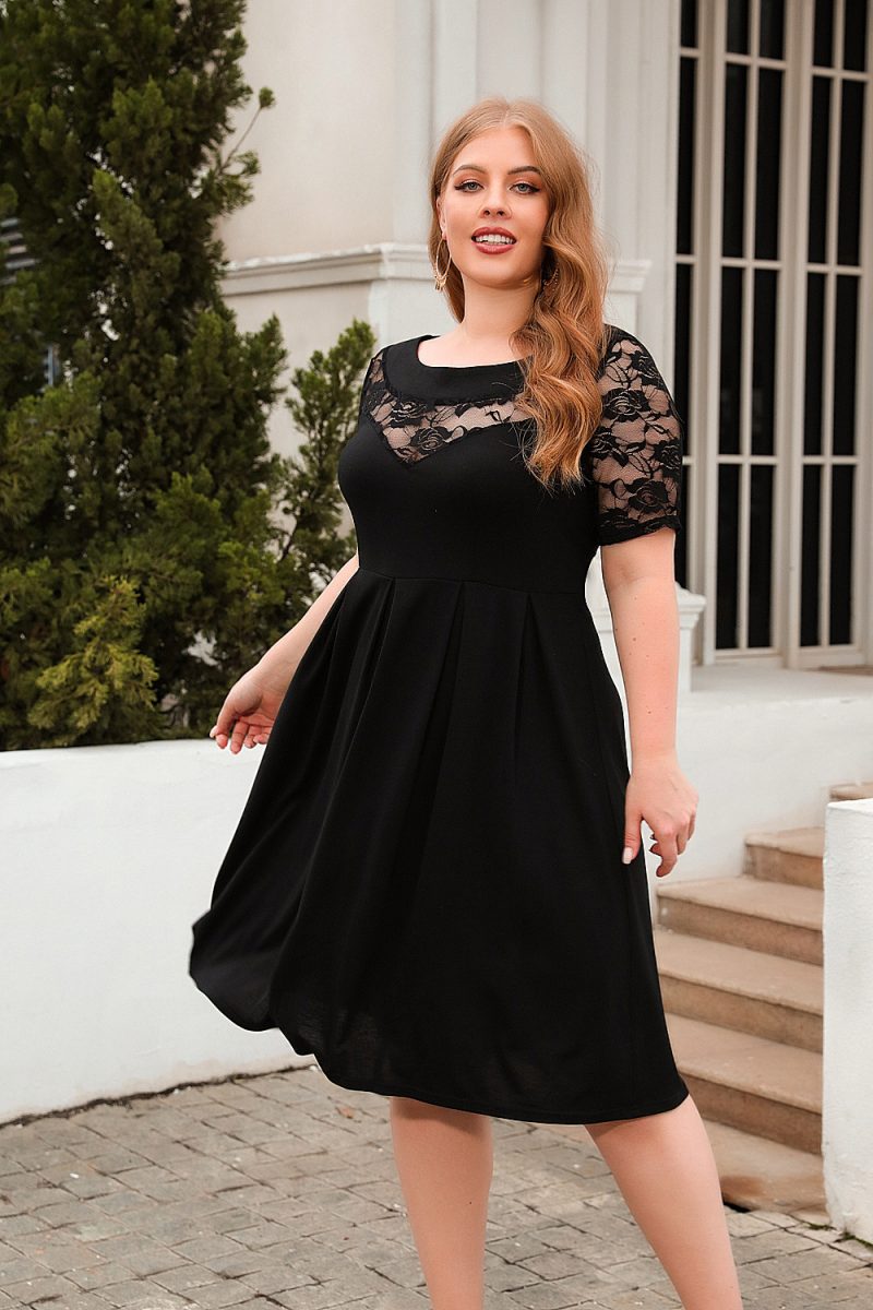 Plus Size Hollow Out Lace Loose Dress