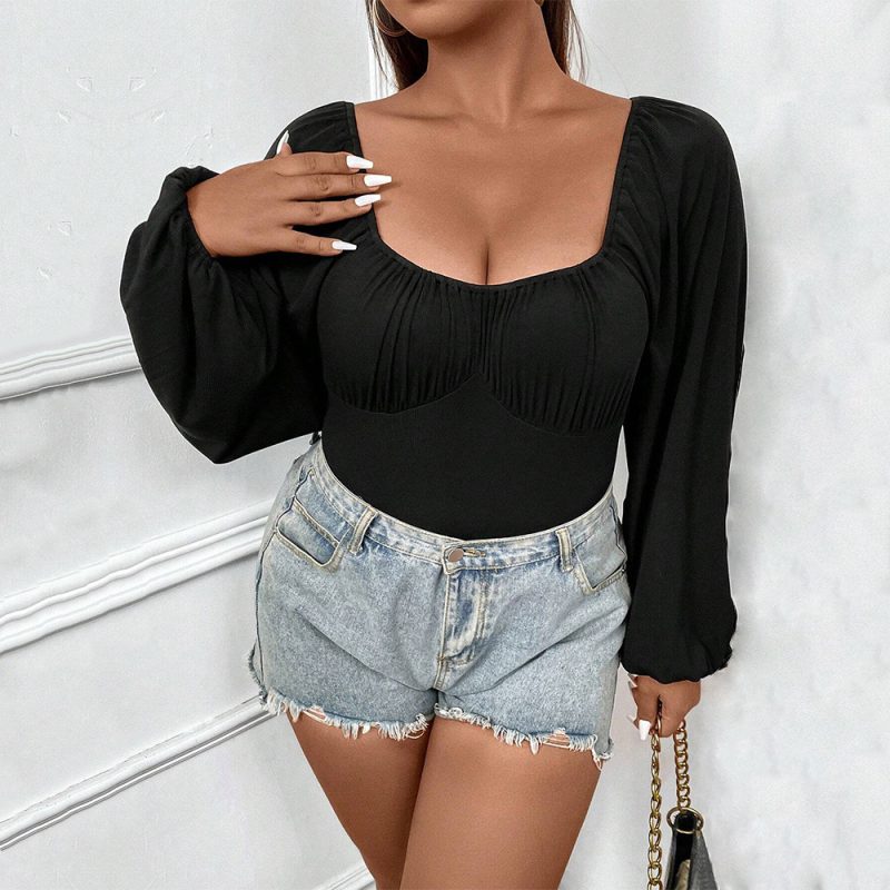 Plus Size Slim Fit Puff Sleeve Jumpsuit