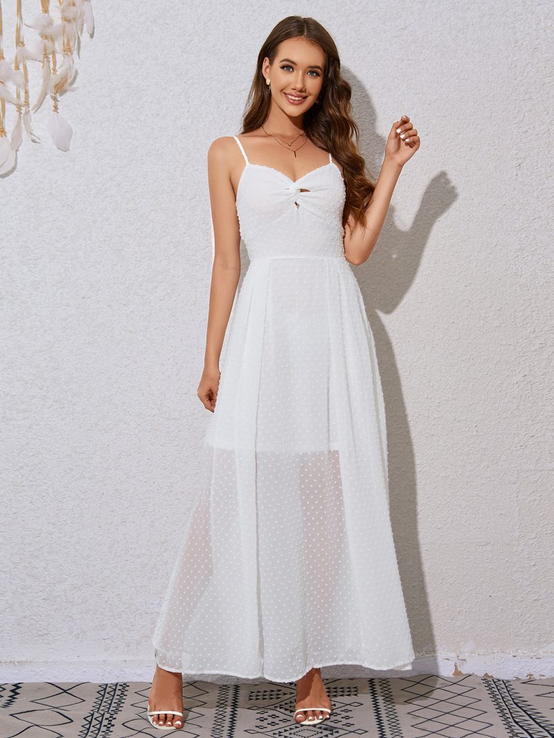 Chic Chiffon Strap Lined Dress for Russian Women