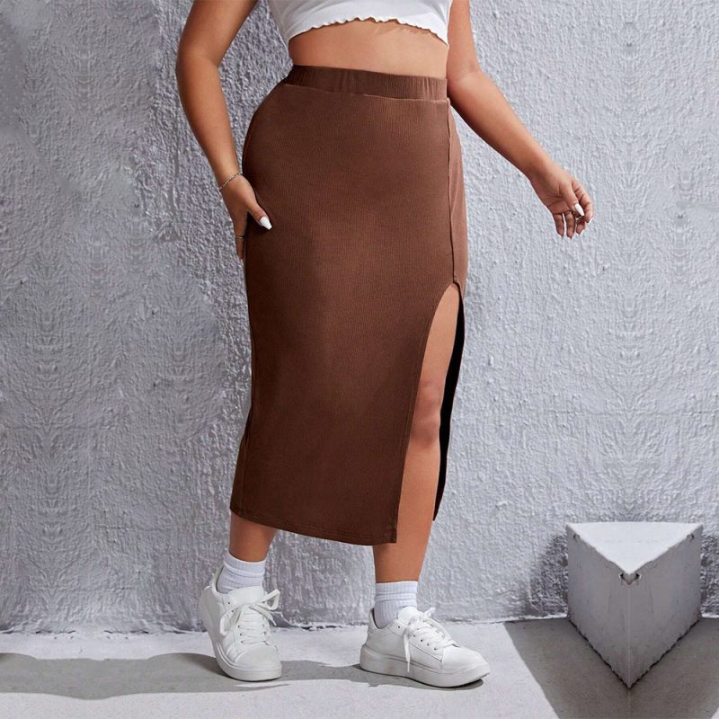 Plus Size Sexy Split Elastic Waist Sheath Skirt