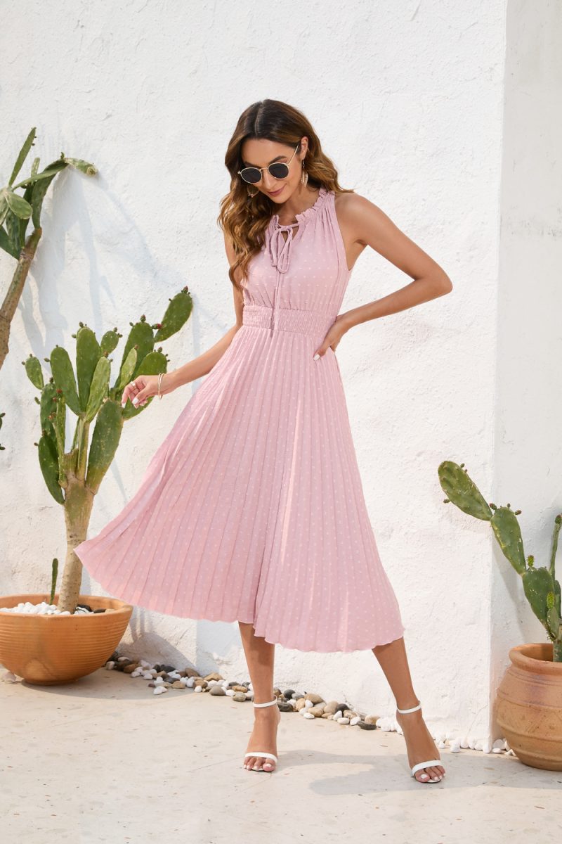 Sleeveless High-Waist Pleated Dress