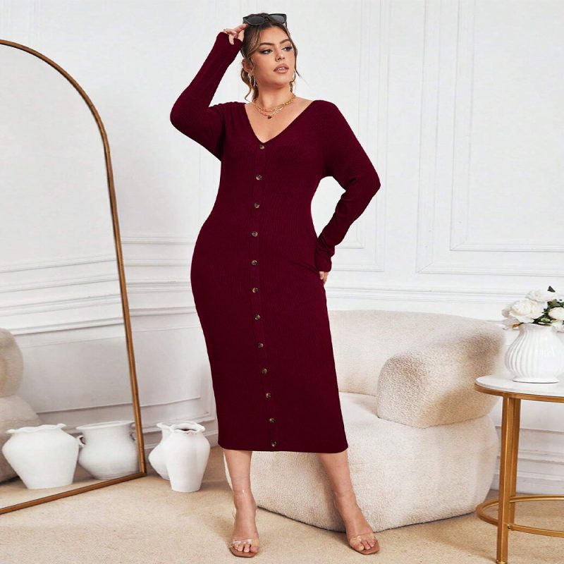 Plus Size Slim Sheath V-Neck Maxi Dress