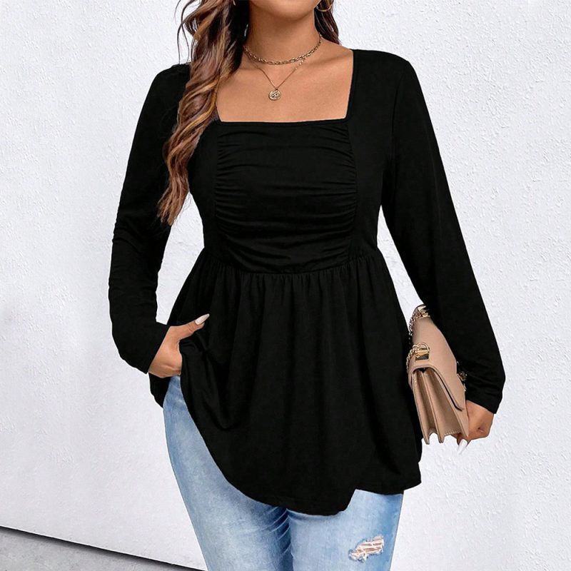 Plus Size Square Collar Knit Shirt