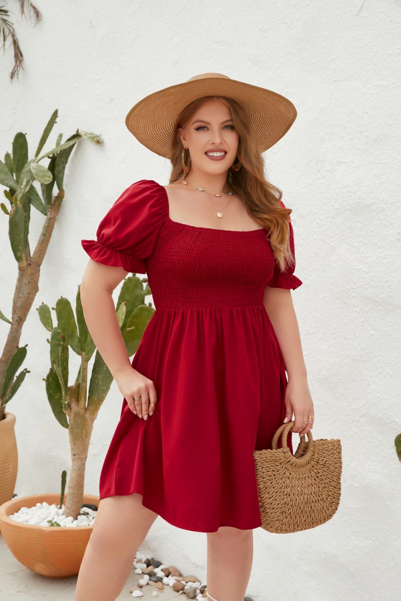 Plus Size Smocking Puff Sleeve Dress