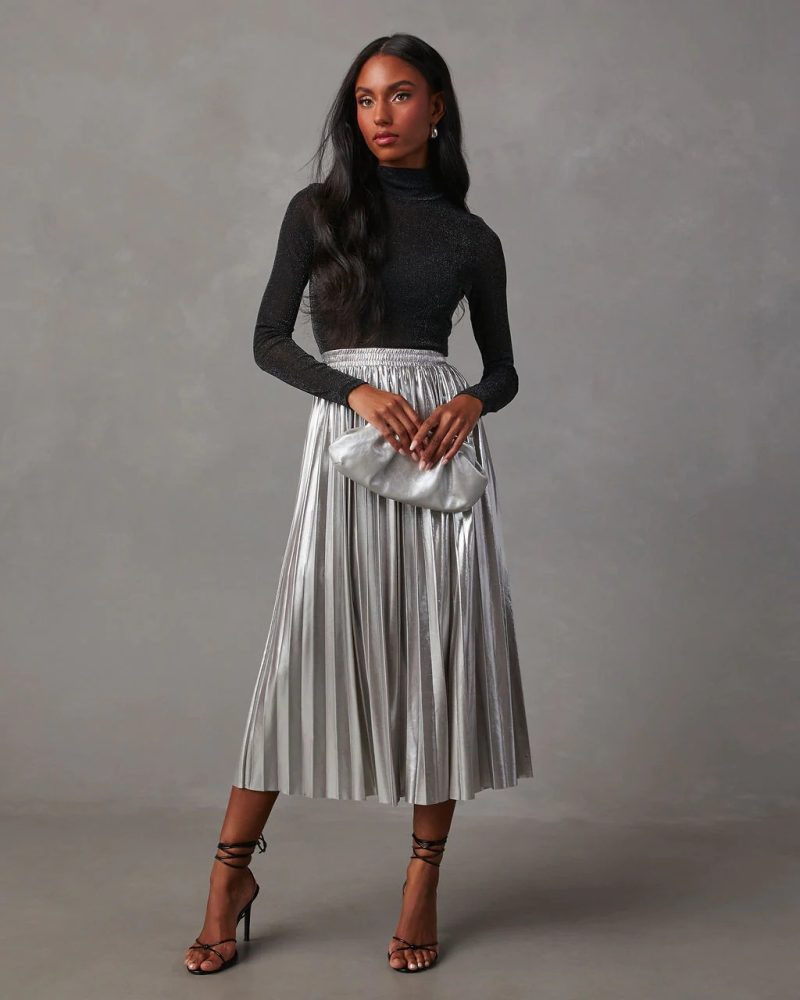 Metallic High Waist A-line Skir