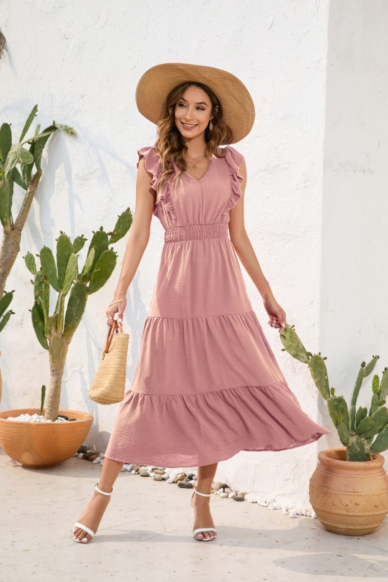 V-Neck High Waist Tiered Maxi Dress