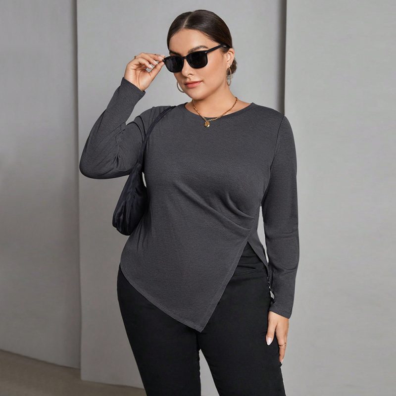 Plus Size Irregular Asymmetric Slit Top