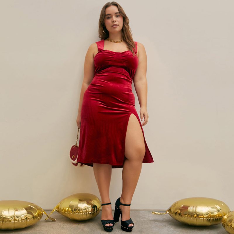 Autumn Winter Plus Size Velvet Spaghetti Dress