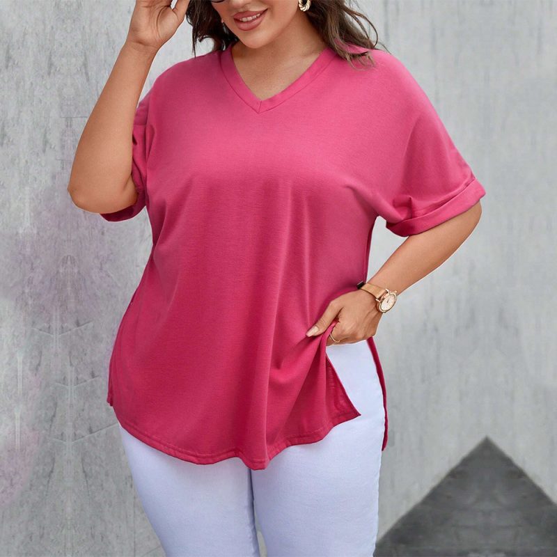 Sexy V-Neck Slit Short Sleeve Top