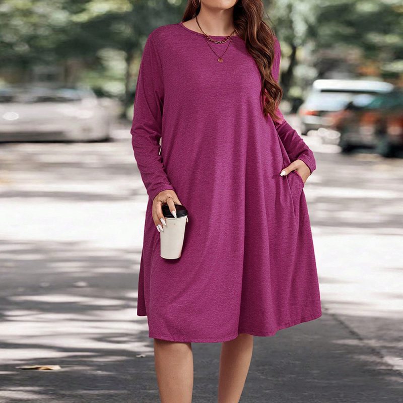 Plus Size Loose Round Neck Pocket Dress