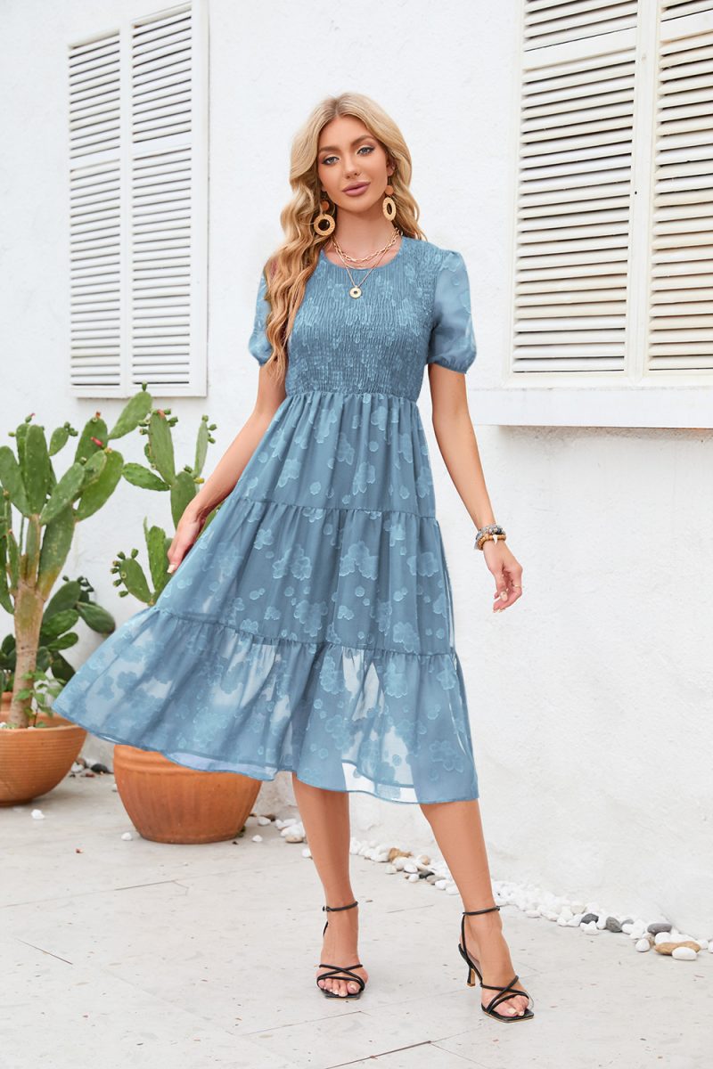 Printed Short-Sleeve Swing Maxi Dress