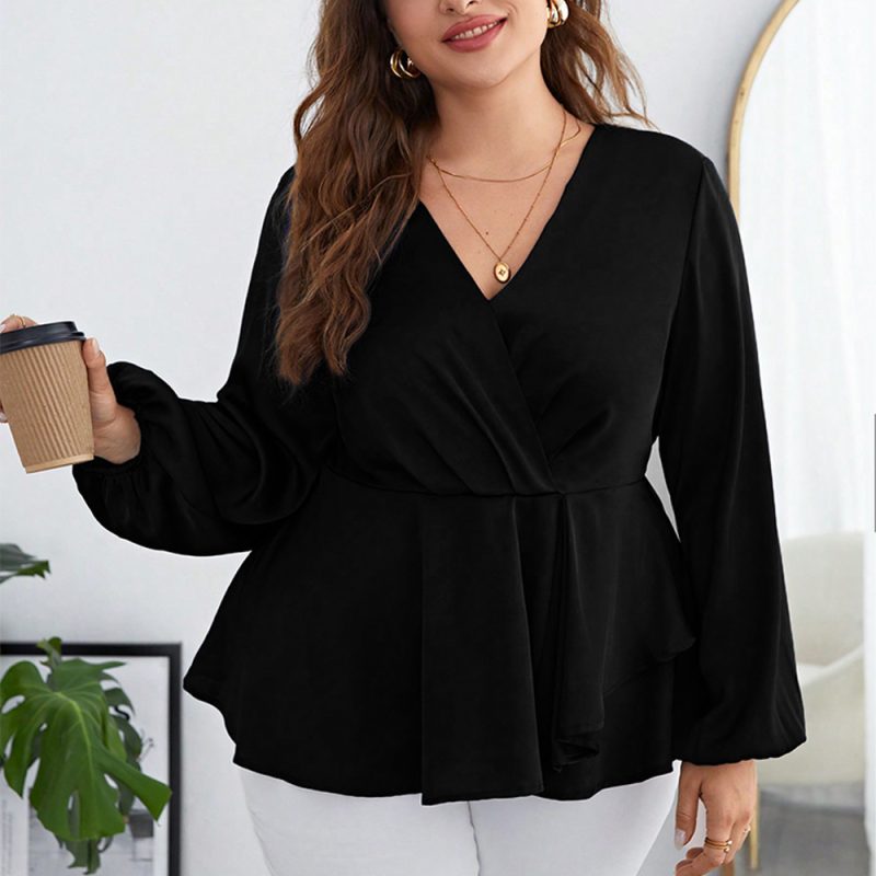 Plus Size Solid Color Chiffon Cinched Sleeve Shirt