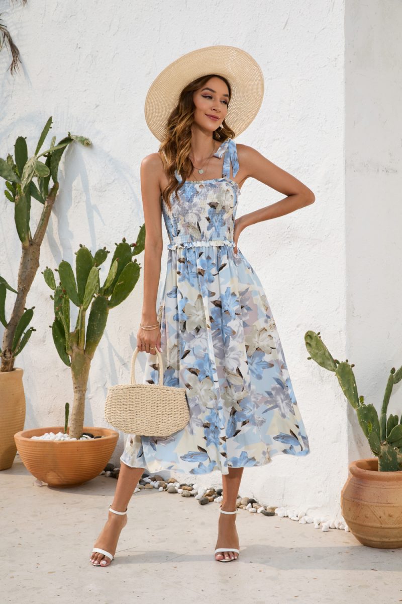 Summer Floral Print Slip Dress | Casual Vacation Smocking Style