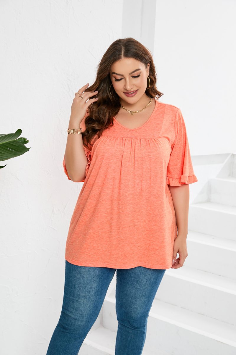 Plus Size V-Neck Pleated Loose Top