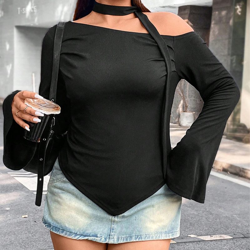 Plus Size Asymmetric Off-Shoulder T-shirt