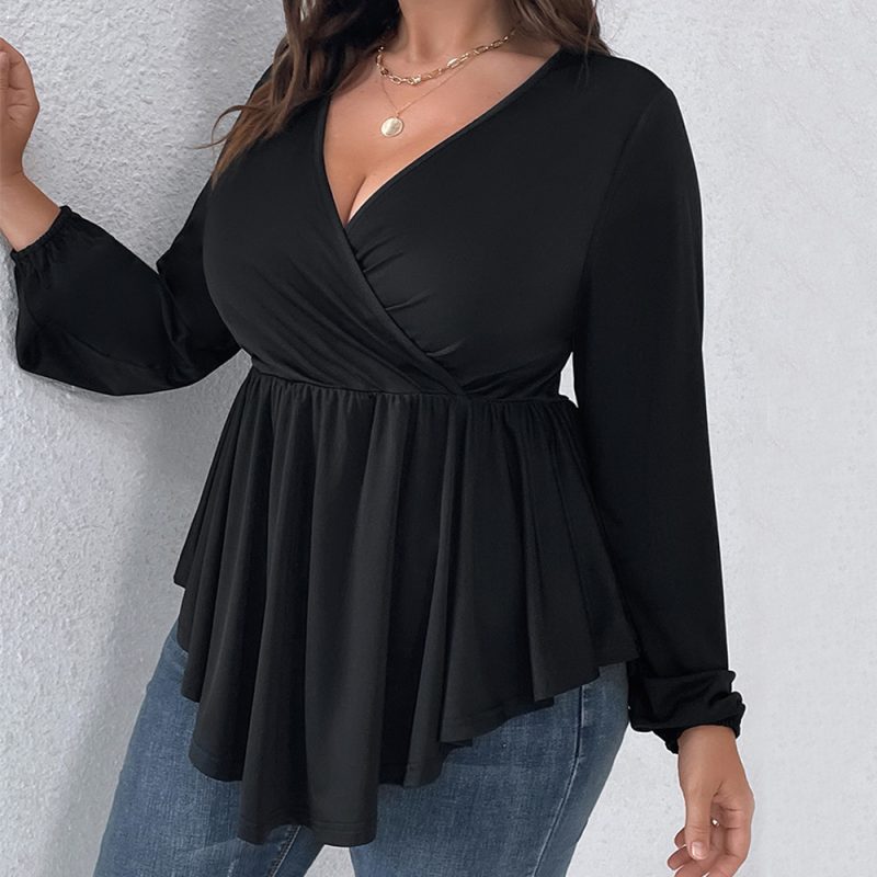 Sexy V-Neck Pleated Knit Top