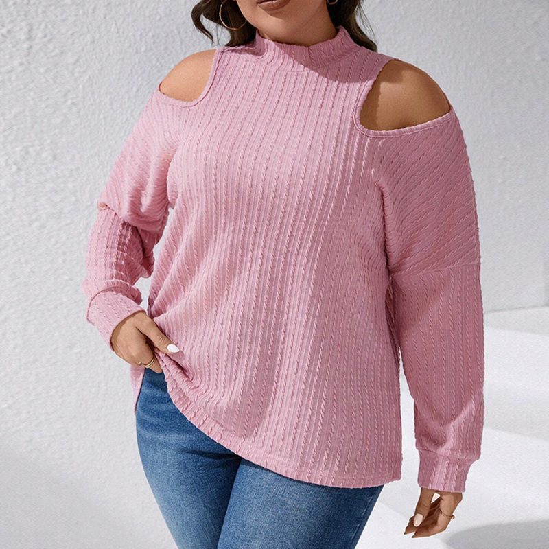 Plus Size Knitted Off-Shoulder Turtleneck Top