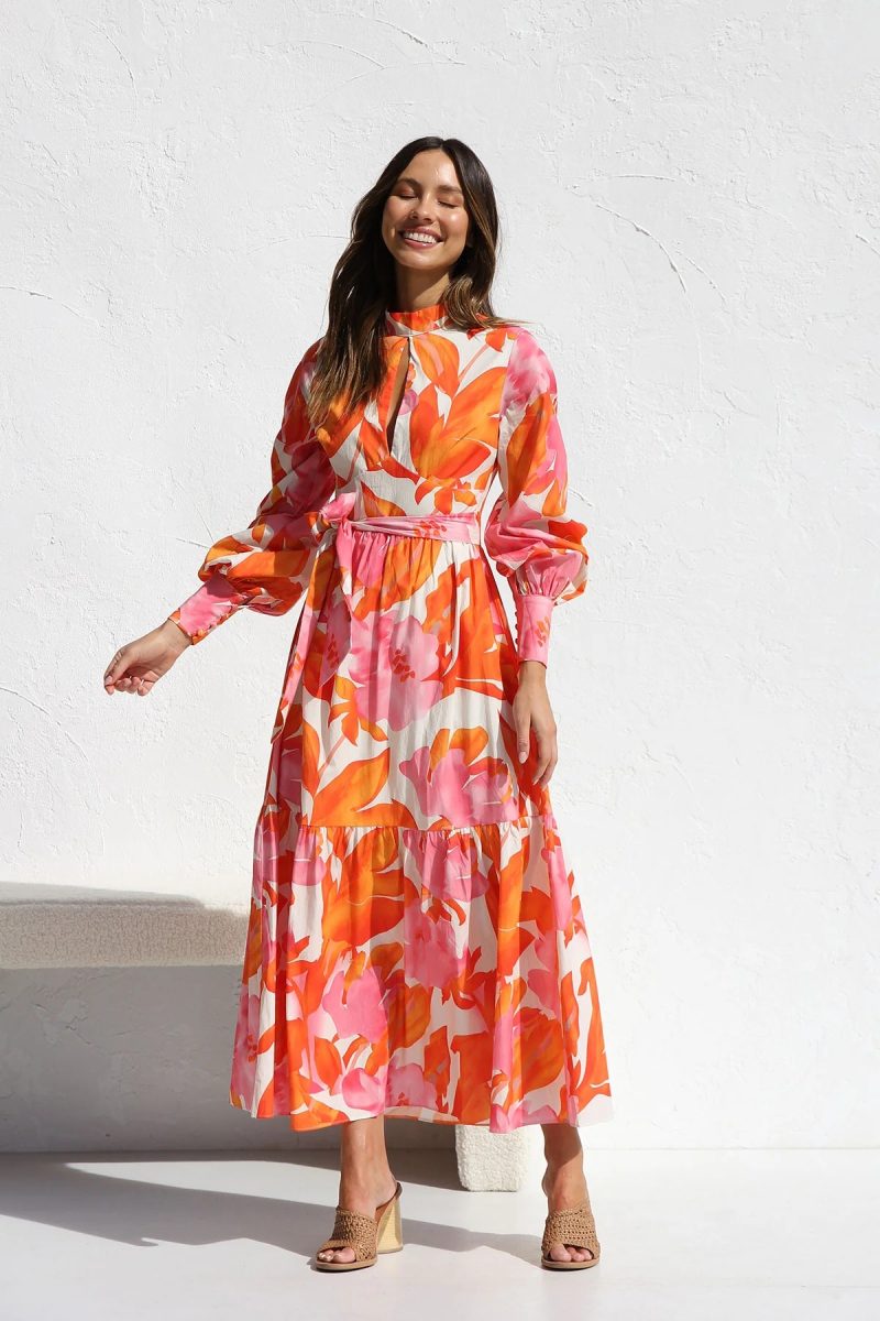 Printed Pleated Swing Maxi Dress - Timeless Elegance