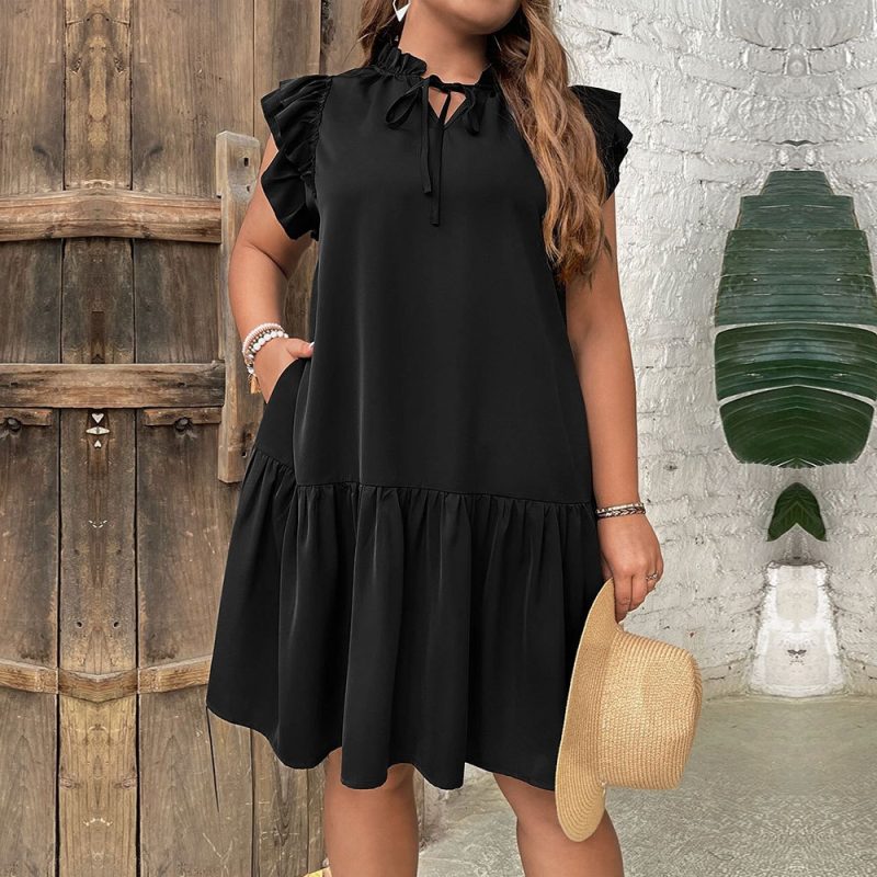 Plus Size Lotus Leaf Collar Dress