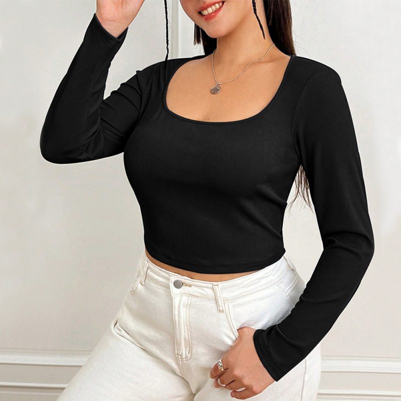 Office U-Neck Slim Fit Long Sleeve Top