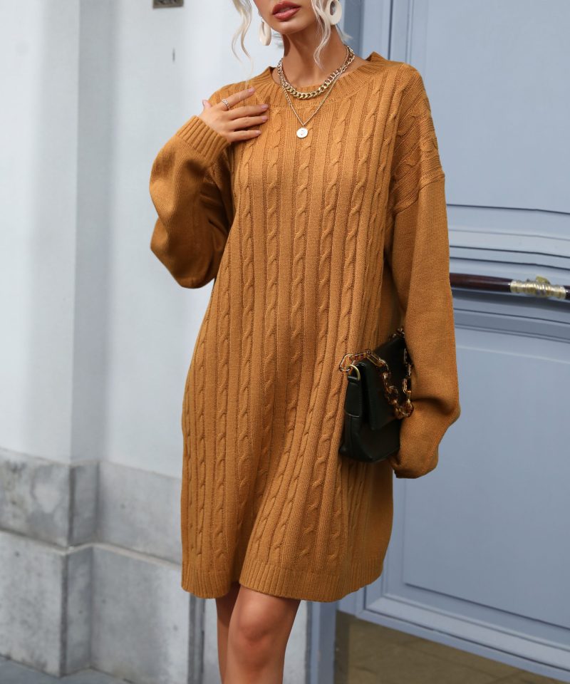 Retro Twist Woolen Dresses - Women's Autumn/Winter Fashion