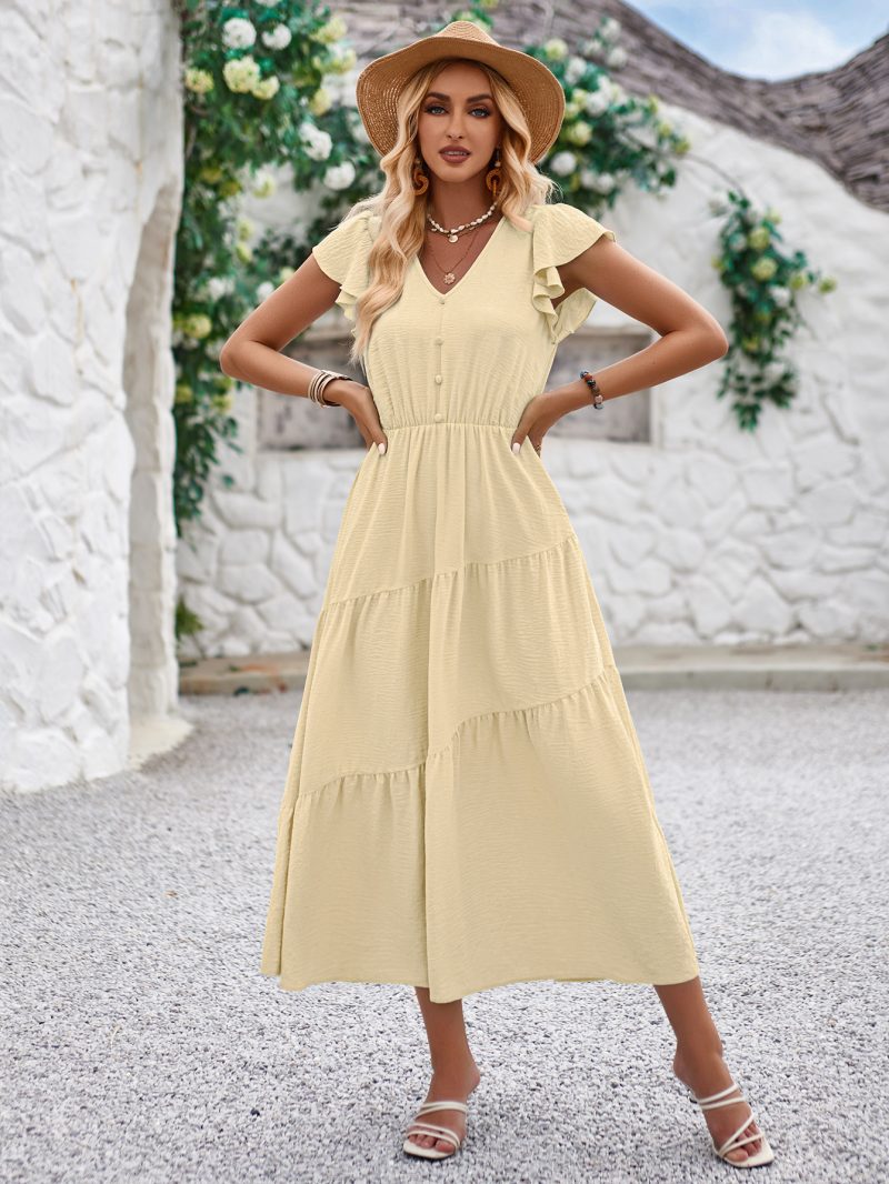 Fresh V-Neck Ruffle Dress - Casual Summer Trendiness