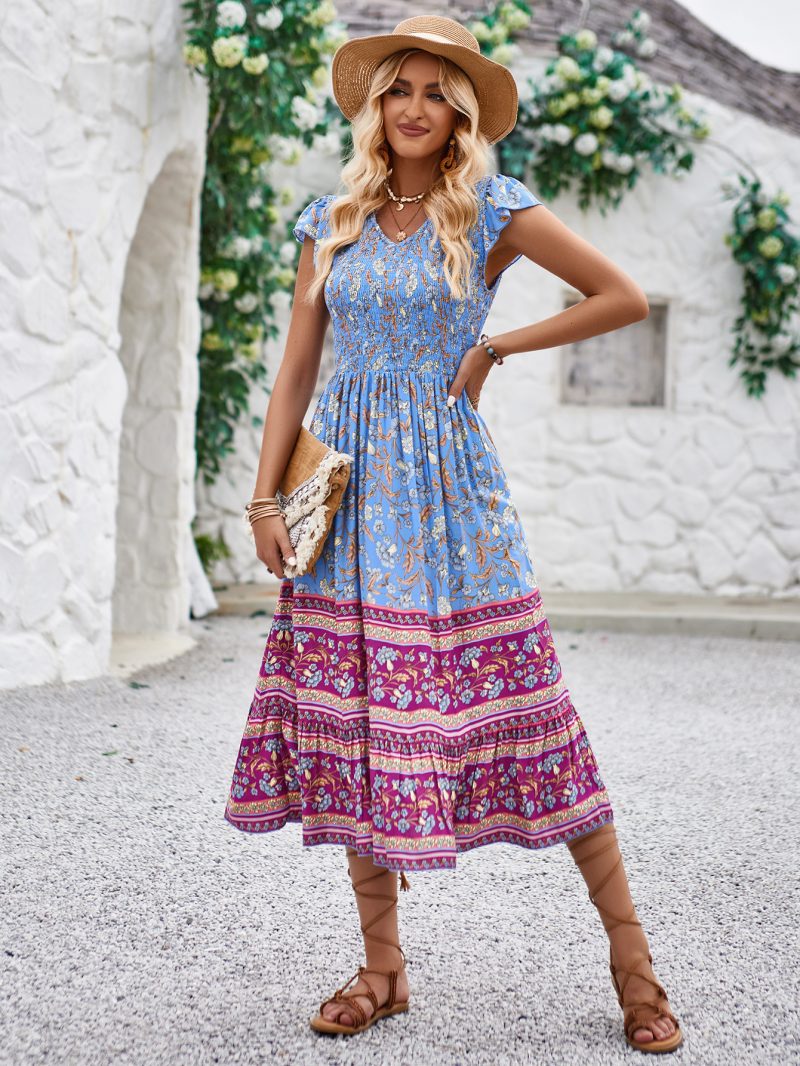 Bohemian Print Dress - Summer Casual V-neck