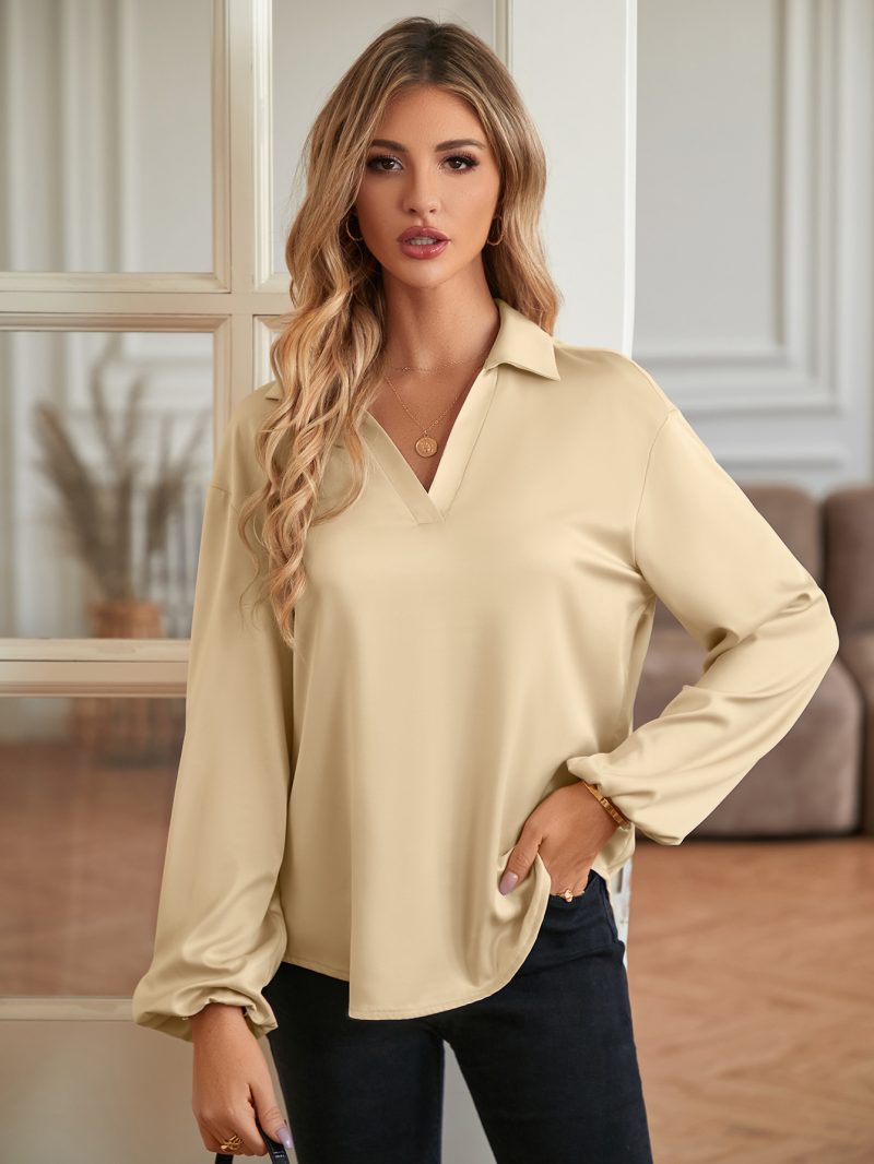 Chic V-Neck Long Sleeve T-Shirt for Fall