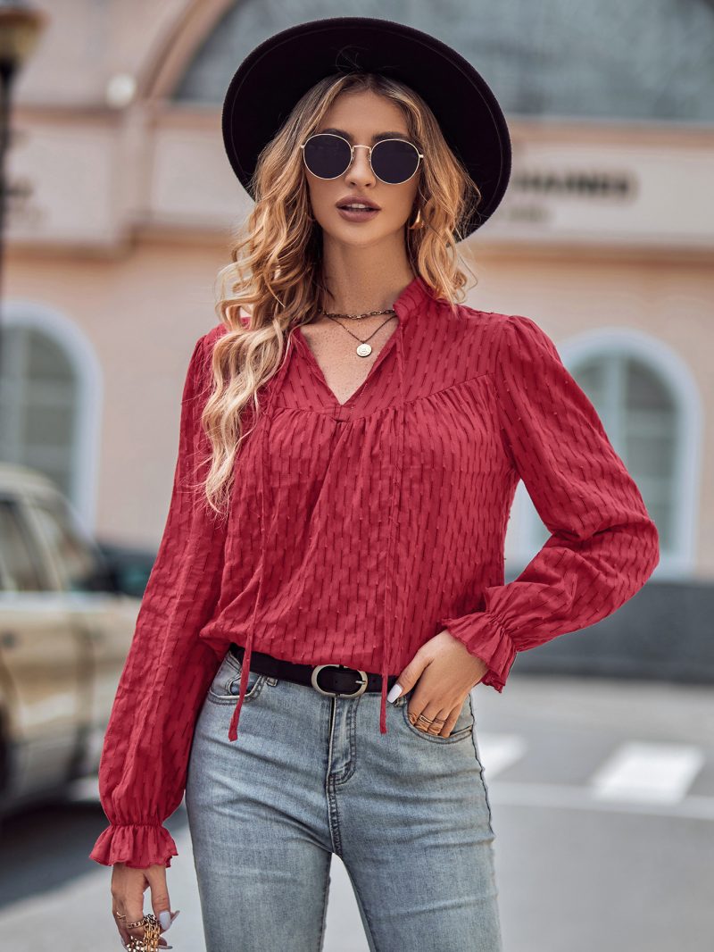 Slim Fit V-Neck Streamer Long Sleeve Top