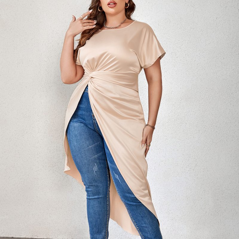 Solid Color Twist Sleeve Shirt - Plus Size