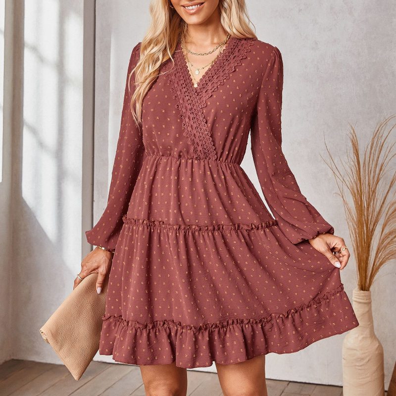 Chic V-Neck Jacquard Dress for Winter