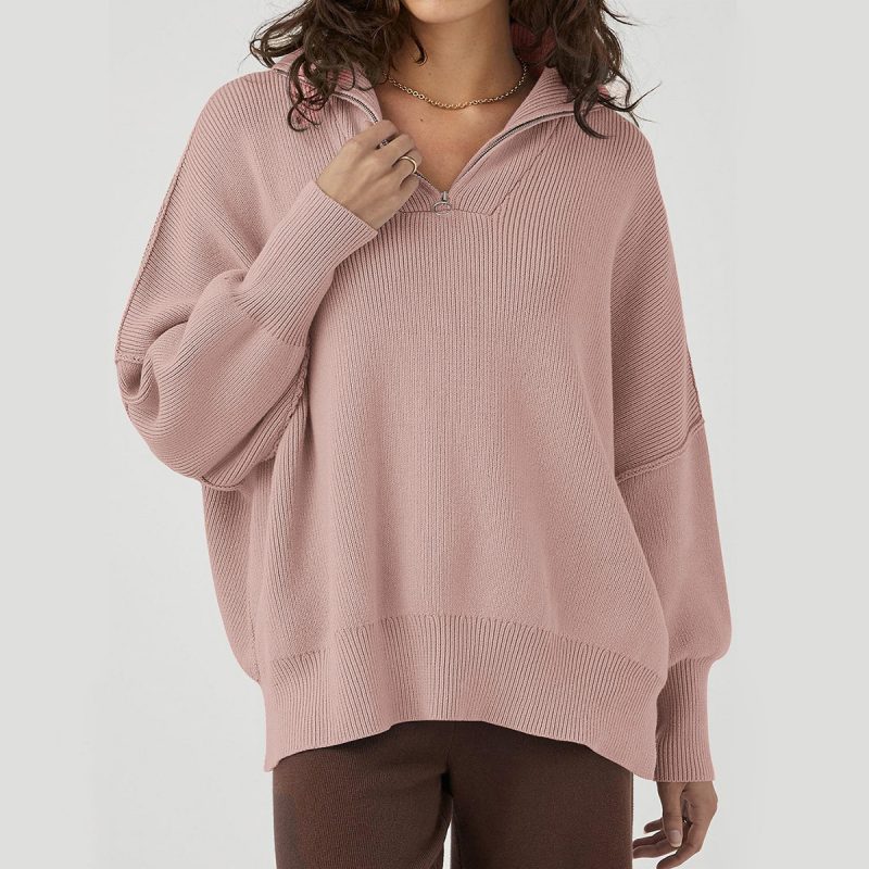 Loose Zipped Stand Collar Sweater - Winter