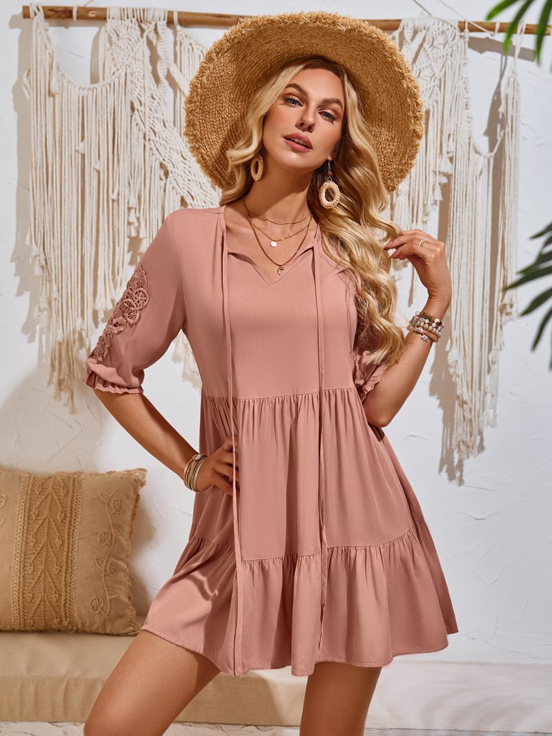 olid Color Waist Tight Dress - Summer