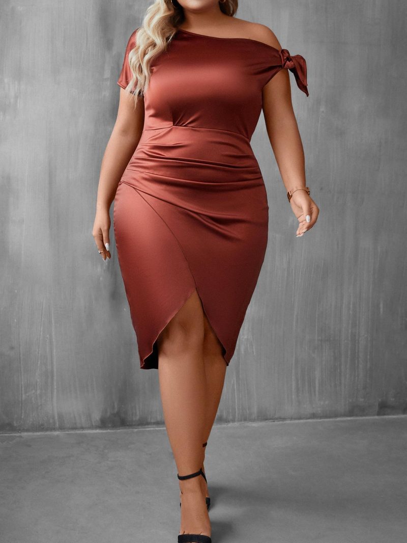 Diagonal Collar Sheath Dress - Plus Size